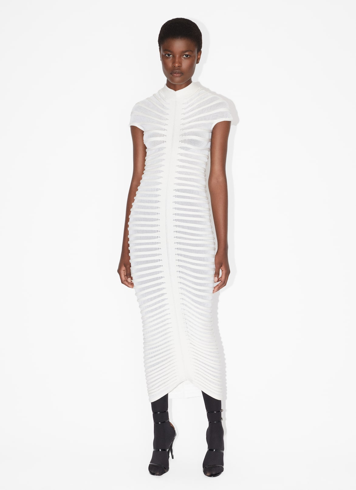 Tube sheer dress in cotton ALAÏA WHITE TUBE SHEER DRESS IN COTTON